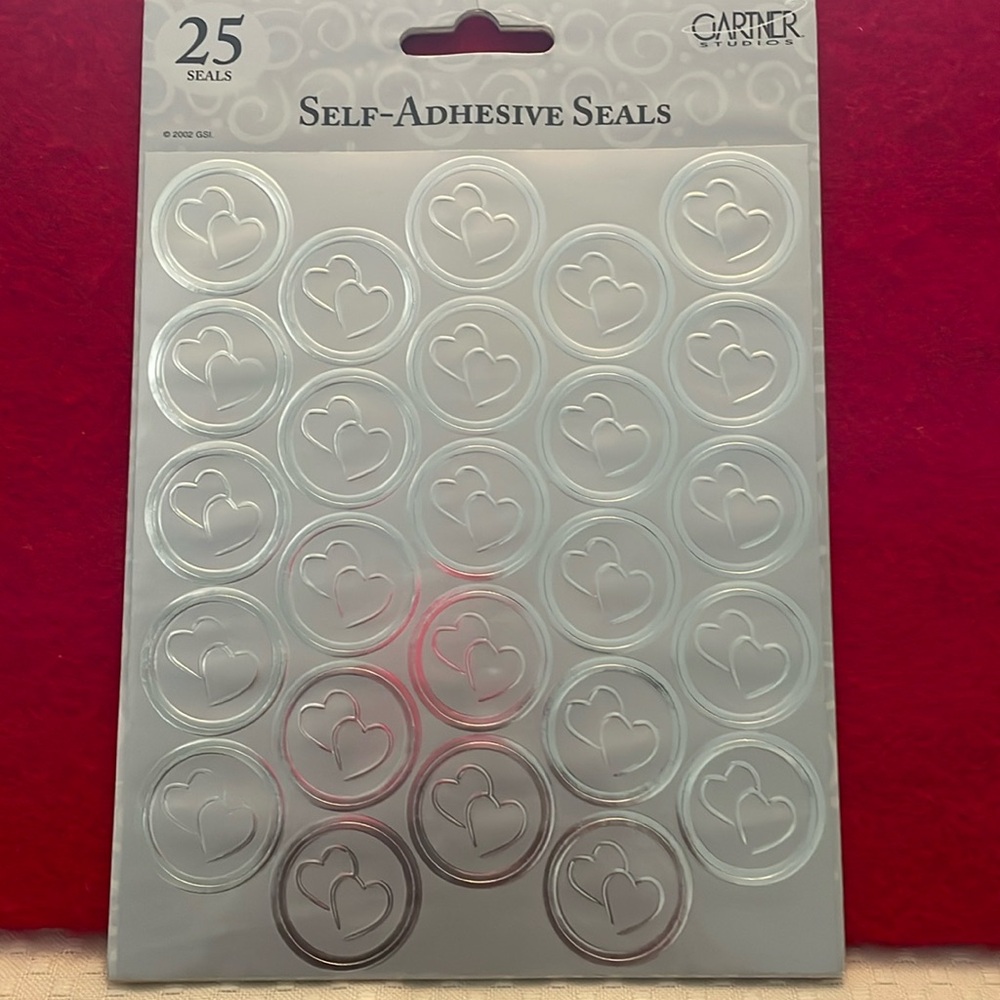 Gartner Studios Self-Adhesive Seals - 25 per Pack- Silver Hearts- Unopened Pack